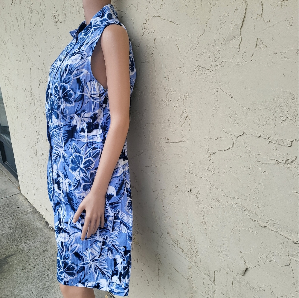 Blue and White Floral Print Tank Dress - Picture 3 of 5